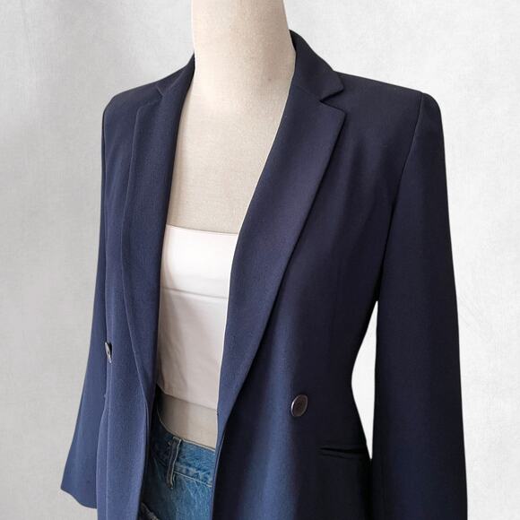 Vintage Double Breasted Blazer Suit Jacket 4P Navy Blue Tailored Minimalist - Picture 5 of 10